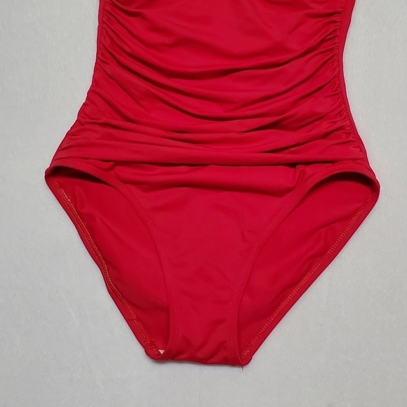 LA Blanca Island Goddess Deep Coral Halter Bandeau Twist Front Swimsuit 4 - Picture 4 of 12